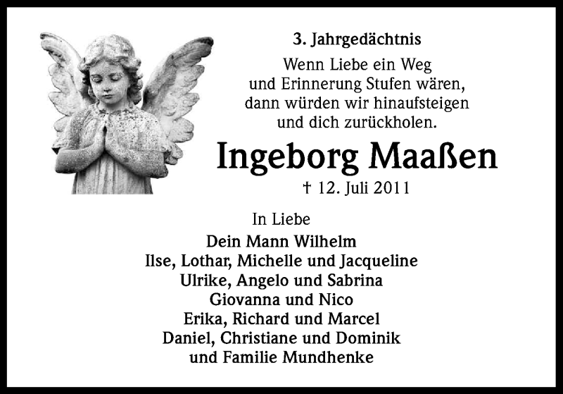  Traueranzeige für Ingeborg Maaßen vom 12.07.2014 aus Kölner Stadt-Anzeiger / Kölnische Rundschau / Express