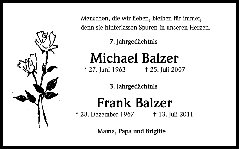  Traueranzeige für Michael Balzer vom 19.07.2014 aus Kölner Stadt-Anzeiger / Kölnische Rundschau / Express