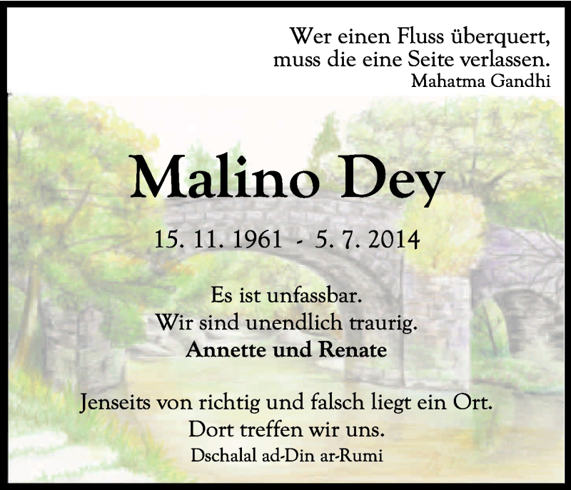  Traueranzeige für Malino Dey vom 12.07.2014 aus Kölner Stadt-Anzeiger / Kölnische Rundschau / Express