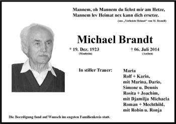 Anzeige von Michael Brandt von Kölner Stadt-Anzeiger / Kölnische Rundschau / Express