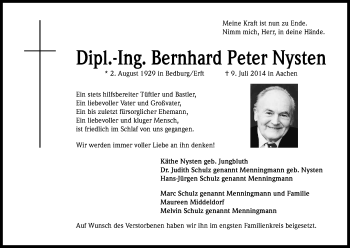 Anzeige von Bernhard Peter Nysten von Kölner Stadt-Anzeiger / Kölnische Rundschau / Express