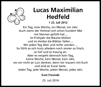 Anzeige von Lucas Maximilian edfeld von Kölner Stadt-Anzeiger / Kölnische Rundschau / Express