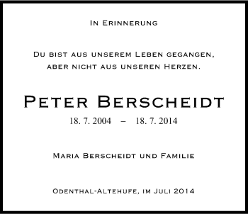 Anzeige von Peter Berscheidt von Kölner Stadt-Anzeiger / Kölnische Rundschau / Express