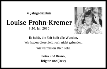 Anzeige von Louise Frohn-Kremer von Kölner Stadt-Anzeiger / Kölnische Rundschau / Express