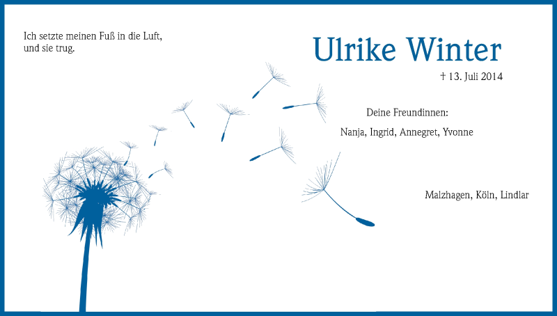  Traueranzeige für Ulrike Winter vom 19.07.2014 aus Kölner Stadt-Anzeiger / Kölnische Rundschau / Express