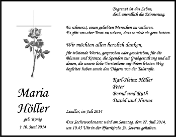 Anzeige von Maria Höller von Kölner Stadt-Anzeiger / Kölnische Rundschau / Express