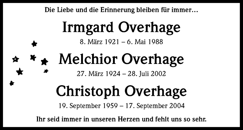  Traueranzeige für Christoph Overhage vom 26.07.2014 aus Kölner Stadt-Anzeiger / Kölnische Rundschau / Express