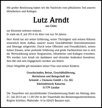 Anzeige von Lutz Arndt von Kölner Stadt-Anzeiger / Kölnische Rundschau / Express
