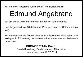 Anzeige von Edmund Angebrand von Kölner Stadt-Anzeiger / Kölnische Rundschau / Express