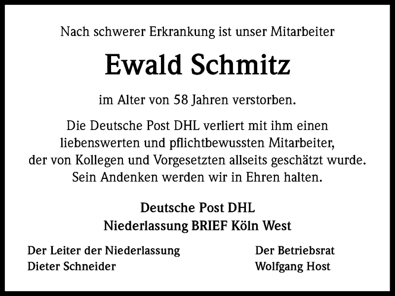  Traueranzeige für Ewald Schmitz vom 21.07.2014 aus Kölner Stadt-Anzeiger / Kölnische Rundschau / Express