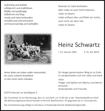 Anzeige von Heinz Schwartz von Kölner Stadt-Anzeiger / Kölnische Rundschau / Express