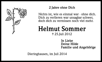 Anzeige von Helmut Sommer von Kölner Stadt-Anzeiger / Kölnische Rundschau / Express