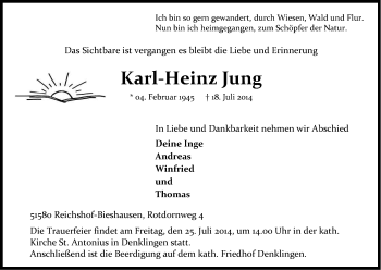 Anzeige von Karl-Heinz Jung von Kölner Stadt-Anzeiger / Kölnische Rundschau / Express