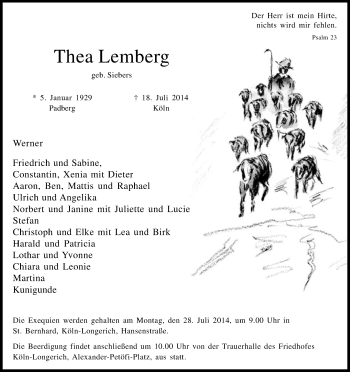 Anzeige von Thea Lemberg von Kölner Stadt-Anzeiger / Kölnische Rundschau / Express