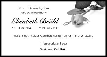 Anzeige von Elisabeth Brühl von Kölner Stadt-Anzeiger / Kölnische Rundschau / Express