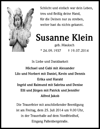 Anzeige von Susanne Klein von Kölner Stadt-Anzeiger / Kölnische Rundschau / Express