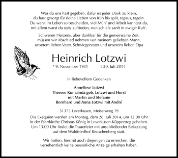 Anzeige von Heinrich Lotzwi von Kölner Stadt-Anzeiger / Kölnische Rundschau / Express