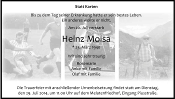 Anzeige von Heinz Moisa von Kölner Stadt-Anzeiger / Kölnische Rundschau / Express