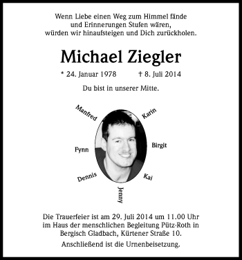 Anzeige von Michael Ziegler von Kölner Stadt-Anzeiger / Kölnische Rundschau / Express