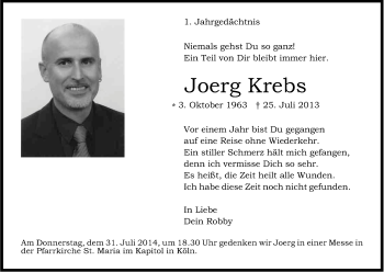 Anzeige von Joerg Krebs von Kölner Stadt-Anzeiger / Kölnische Rundschau / Express