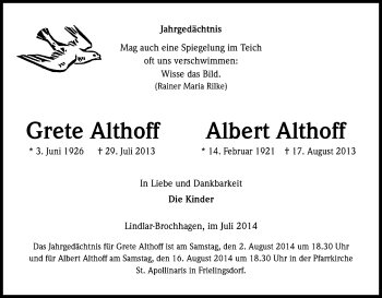 Anzeige von Albert Althoff von Kölner Stadt-Anzeiger / Kölnische Rundschau / Express