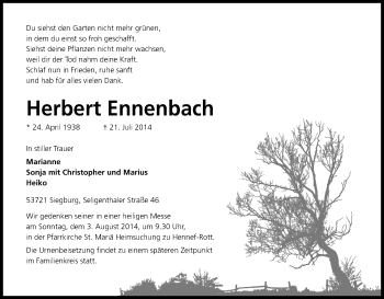 Anzeige von Herbert Ennenbach von Kölner Stadt-Anzeiger / Kölnische Rundschau / Express