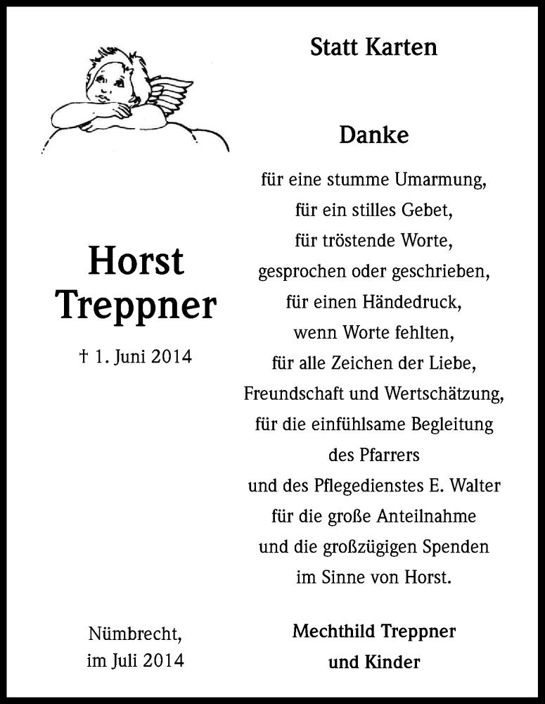  Traueranzeige für Horst Treppner vom 26.07.2014 aus Kölner Stadt-Anzeiger / Kölnische Rundschau / Express