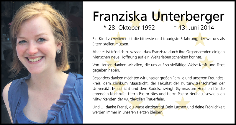  Traueranzeige für Franziska Unterberger vom 26.07.2014 aus Kölner Stadt-Anzeiger / Kölnische Rundschau / Express
