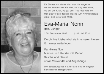 Anzeige von Eva Maria Nonn von Kölner Stadt-Anzeiger / Kölnische Rundschau / Express