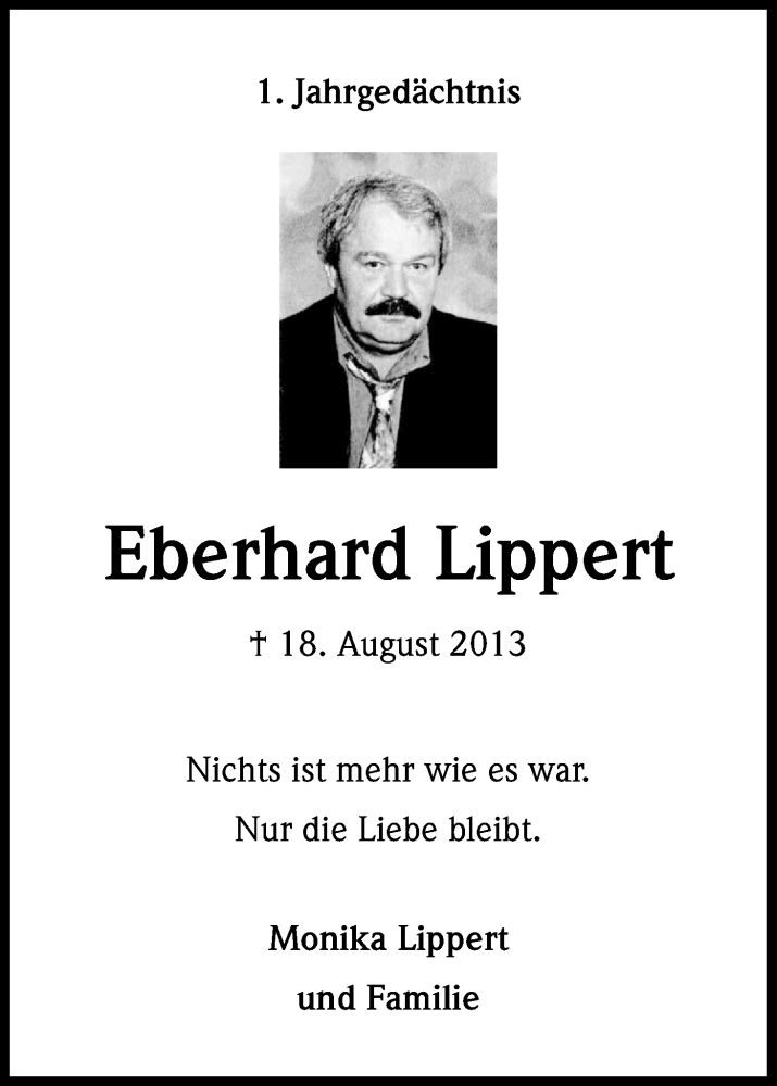  Traueranzeige für Eberhard Lippert vom 23.08.2014 aus Kölner Stadt-Anzeiger / Kölnische Rundschau / Express