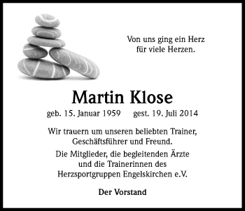 Anzeige von Martin Klose von Kölner Stadt-Anzeiger / Kölnische Rundschau / Express