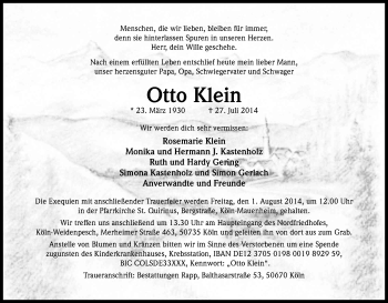Anzeige von Otto Klein von Kölner Stadt-Anzeiger / Kölnische Rundschau / Express