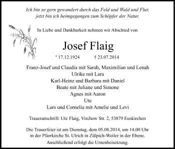 Anzeige von Josef Flaig von Kölner Stadt-Anzeiger / Kölnische Rundschau / Express
