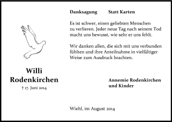 Anzeige von Willi Rodenkirchen von Kölner Stadt-Anzeiger / Kölnische Rundschau / Express
