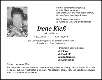 Anzeige von Irene Kieß von Kölner Stadt-Anzeiger / Kölnische Rundschau / Express
