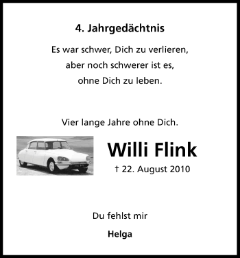 Anzeige von Willi Flink von Kölner Stadt-Anzeiger / Kölnische Rundschau / Express