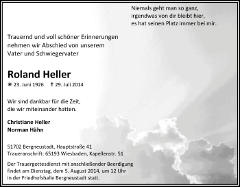 Anzeige von Roland Heller von Kölner Stadt-Anzeiger / Kölnische Rundschau / Express