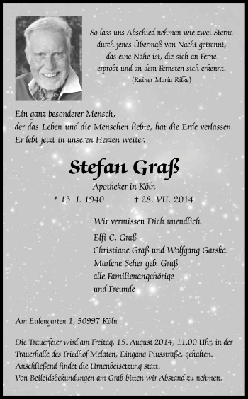 Anzeige von Stefan Graß von Kölner Stadt-Anzeiger / Kölnische Rundschau / Express