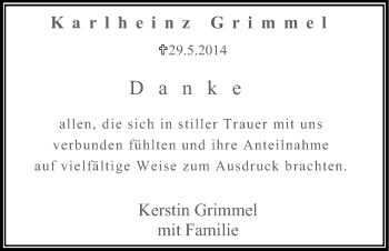 Anzeige von Karlheinz Grimmel von Kölner Stadt-Anzeiger / Kölnische Rundschau / Express