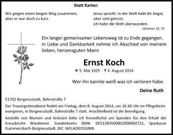 Anzeige von Ernst Koch von Kölner Stadt-Anzeiger / Kölnische Rundschau / Express