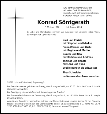 Anzeige von Konrad Söntgerath von Kölner Stadt-Anzeiger / Kölnische Rundschau / Express