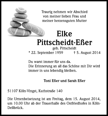 Anzeige von Elke Pittscheidt-Eßer von Kölner Stadt-Anzeiger / Kölnische Rundschau / Express