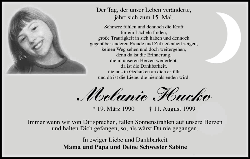  Traueranzeige für Melanie Hucko vom 11.08.2014 aus Kölner Stadt-Anzeiger / Kölnische Rundschau / Express
