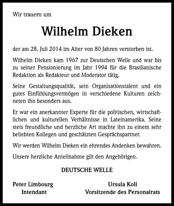 Anzeige von Wilhelm Dieken von Kölner Stadt-Anzeiger / Kölnische Rundschau / Express