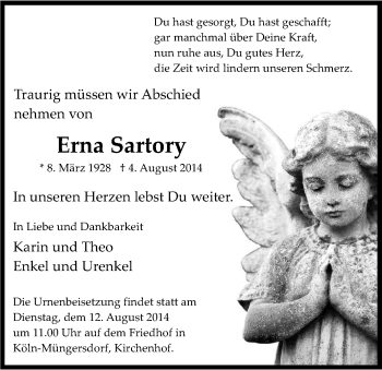 Anzeige von Erna Sartory von Kölner Stadt-Anzeiger / Kölnische Rundschau / Express