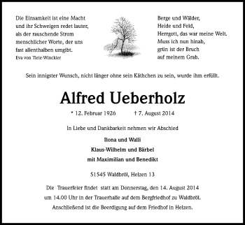 Anzeige von Alfred Ueberholz von Kölner Stadt-Anzeiger / Kölnische Rundschau / Express