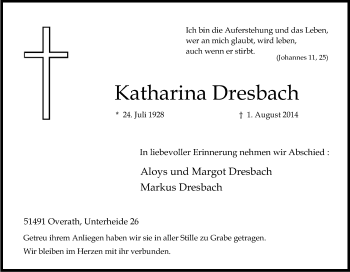 Anzeige von Katharina Dresbach von Kölner Stadt-Anzeiger / Kölnische Rundschau / Express