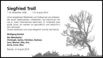 Anzeige von Siegfried Troll von Kölner Stadt-Anzeiger / Kölnische Rundschau / Express