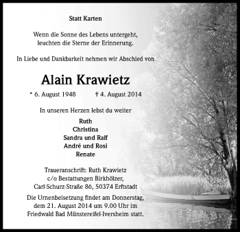 Anzeige von Alain Krawietz von Kölner Stadt-Anzeiger / Kölnische Rundschau / Express