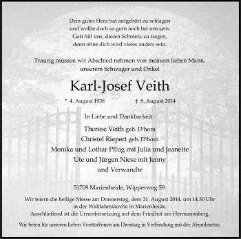Anzeige von Karl-Josef Veith von Kölner Stadt-Anzeiger / Kölnische Rundschau / Express